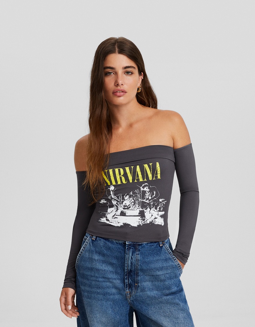 Camiseta de manga comprida com estampa do Nirvana