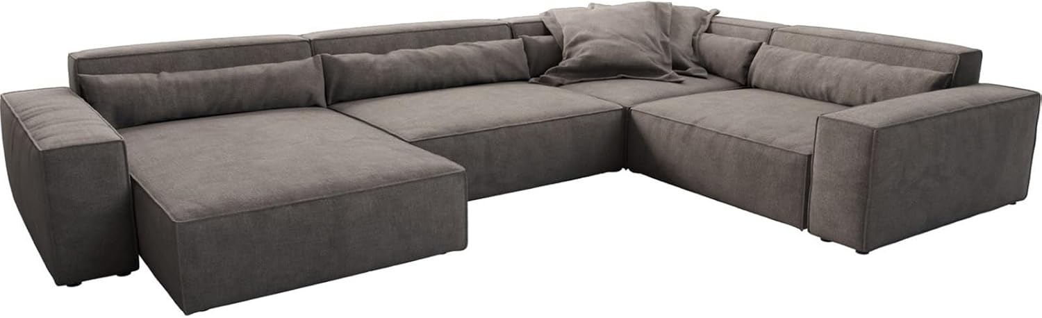 DELIFE Wohnlandschaft Sirpio XL Mikrofaser Khakibraun 360x260 cm Recamiere variabel