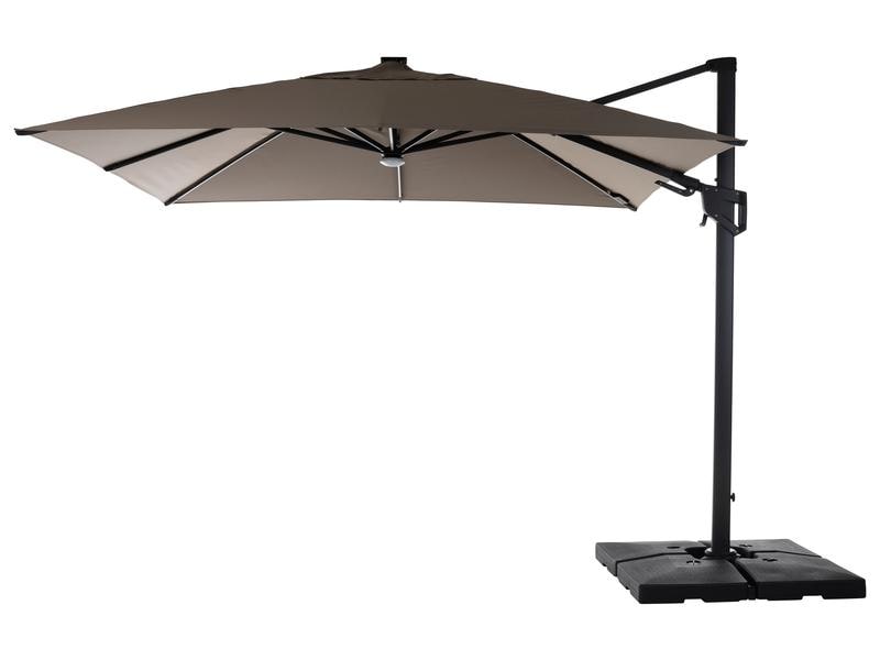 COCON Sonnenschirm mit LED, 300 x 300 cm, hängend, Taupe Eleganter Ampelschirm mit solarbetriebener LED-Beleuchtung