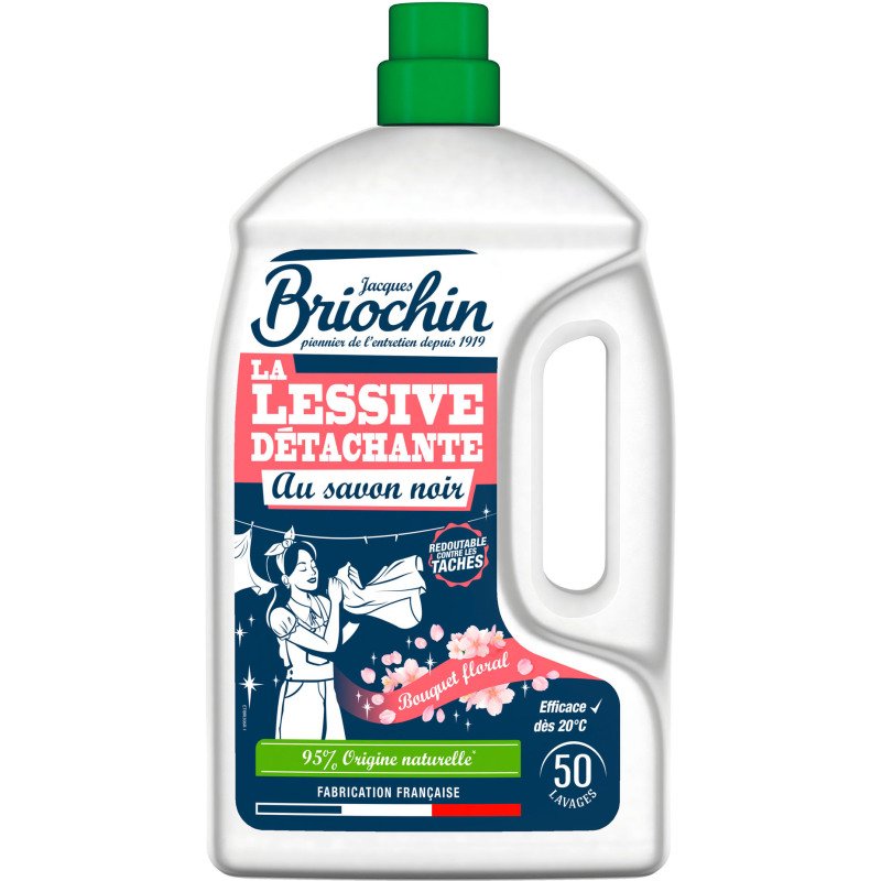 Lessive liquide détachante au savon noir Briochin - 50 lavages - Bidon 2,27 L