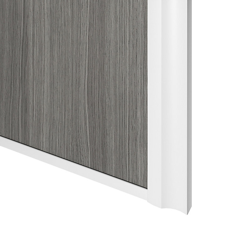 Porte de placard coulissante atelier effet chêne grisé profil blanc GoodHome Arius H. 248,5 x L. 91.2 cm + amortisseurs