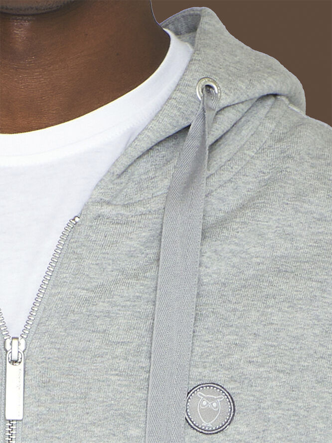Knowledge Cotton Apparel ASK regular zip hood kangaroo badge sweat - GOTS/Vegan Grå