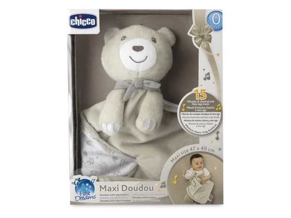 Plysj bamse med pledd 47x40 MAXI DOUDOU beige Chicco