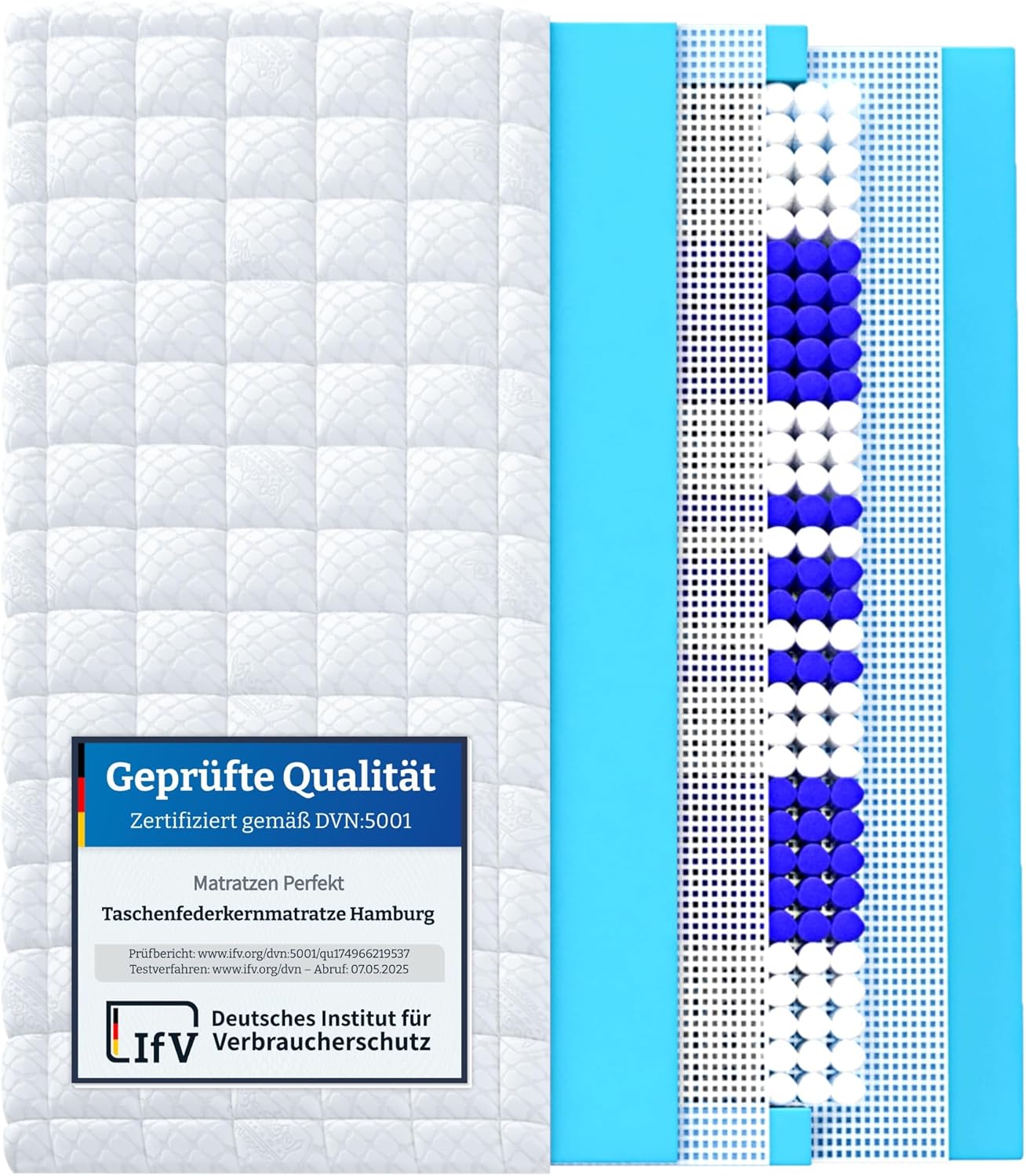 Matratzen Perfekt 9-Zonen Taschenfederkern Hamburg Deluxe 180 x 200 cm Härtegrad H4 Höhe 23 cm hoher Punktelastizität waschbarer Bezug (60°C)
