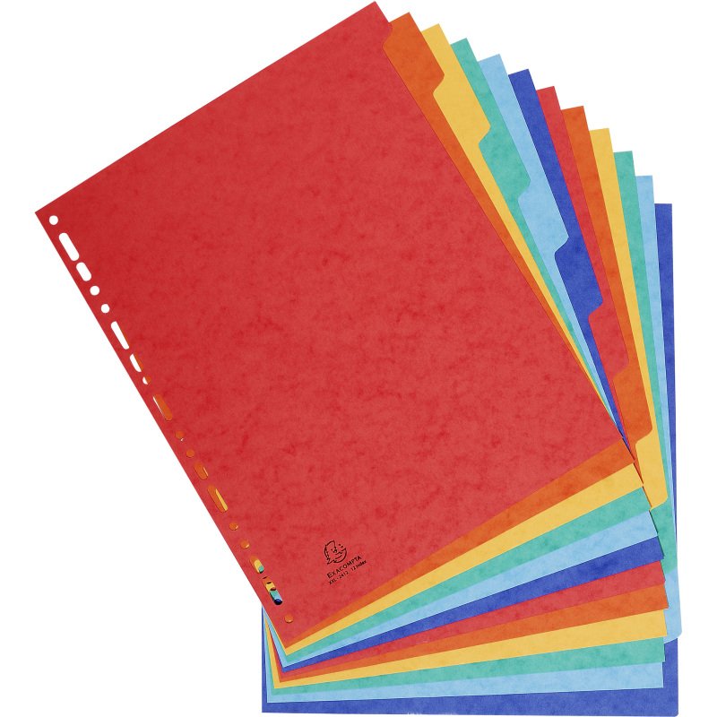 Intercalaire A4+ carte lustrée colorée Exacompta 12 onglets neutres multicolores - 1 jeu
