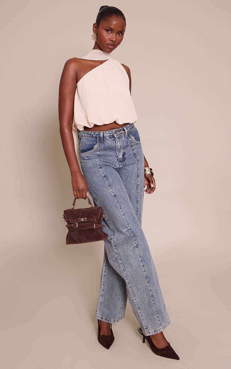 Crème Top En Mesh À Col Licou Avec Détail Foulard