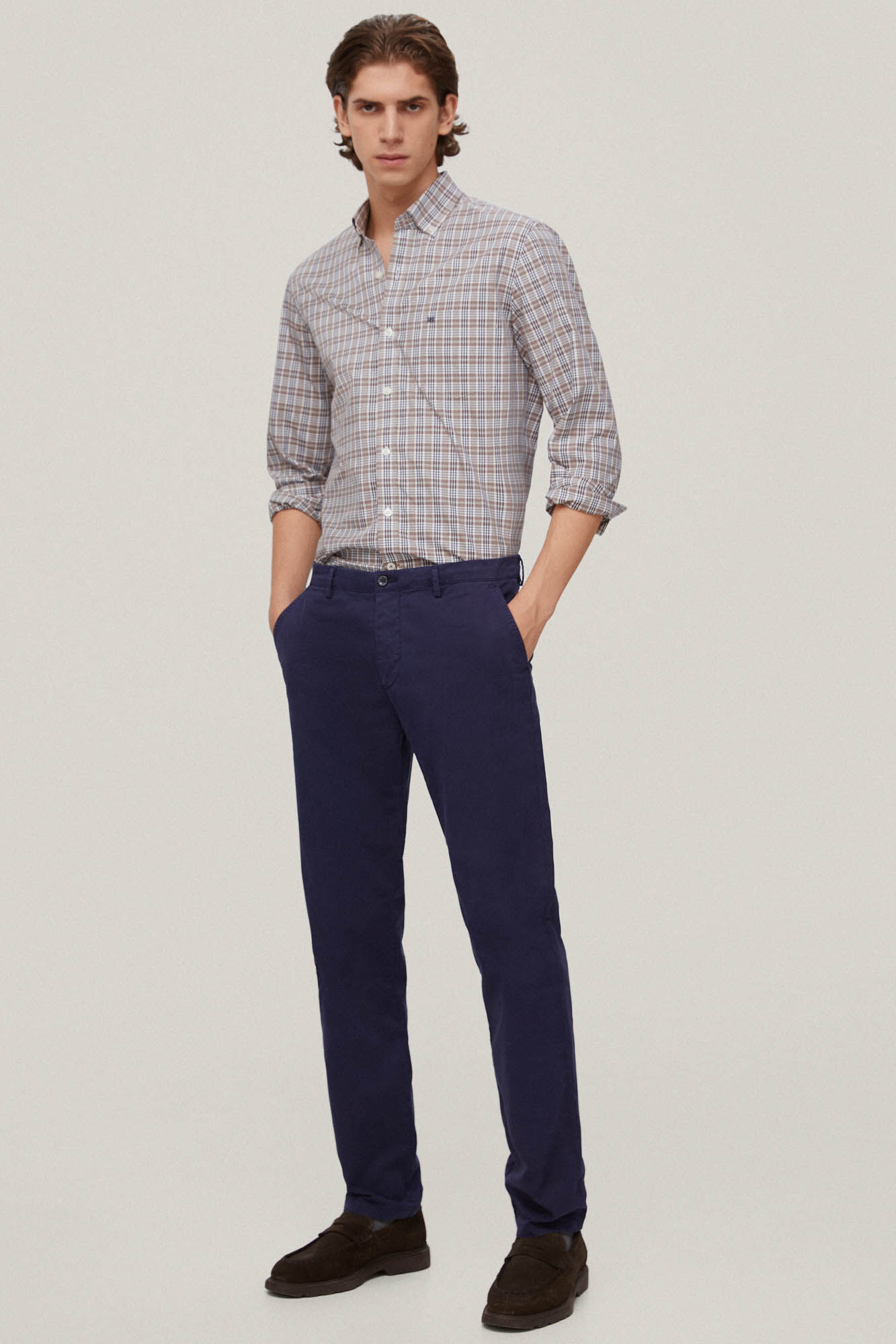 Calça chino premium flexível de corte regular - Azul