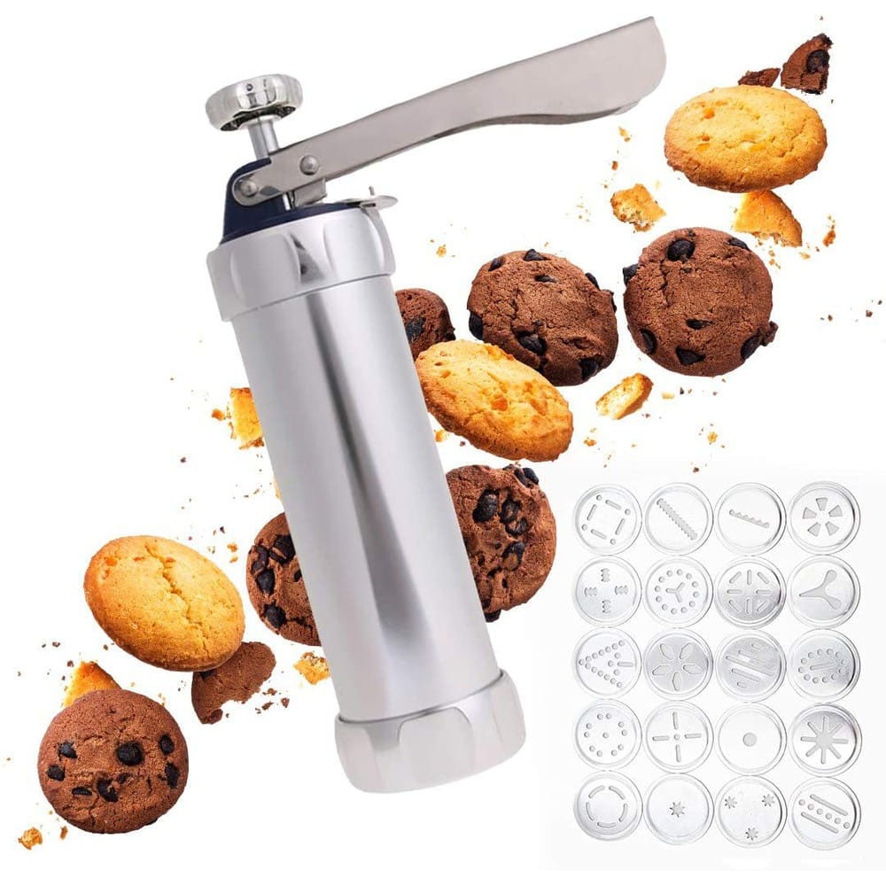 (25-tlg. Set) Edelstahl Biscuit Maker Keks Backform Cookies Pressmaschine - Silber
