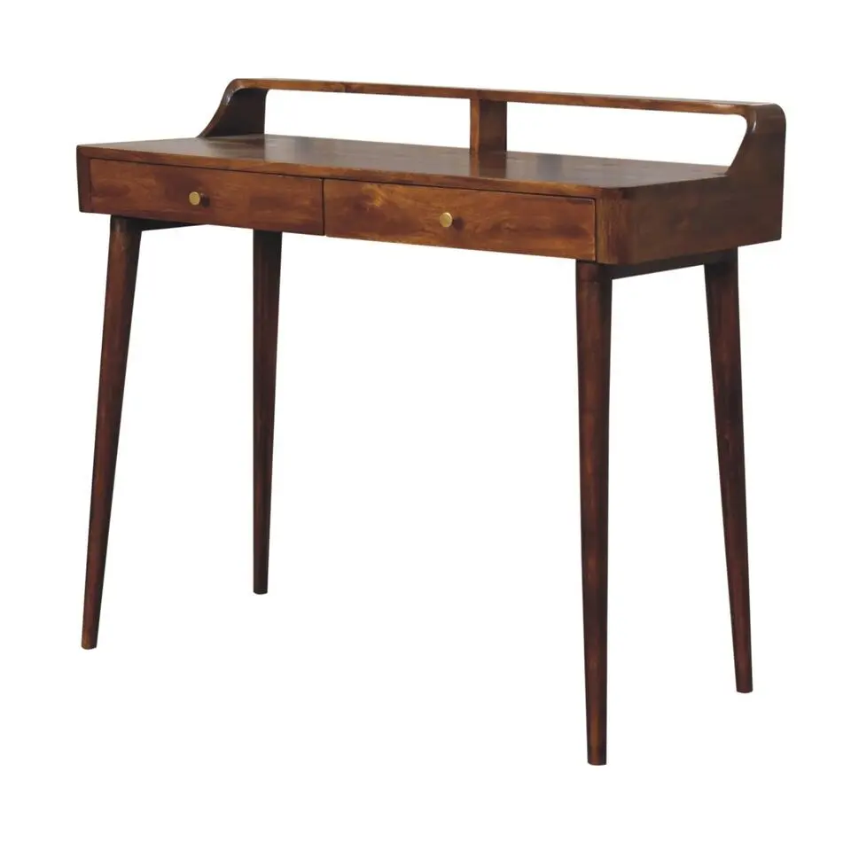Verhoogde kastanjebruine sidetable met 2 lades, bruin