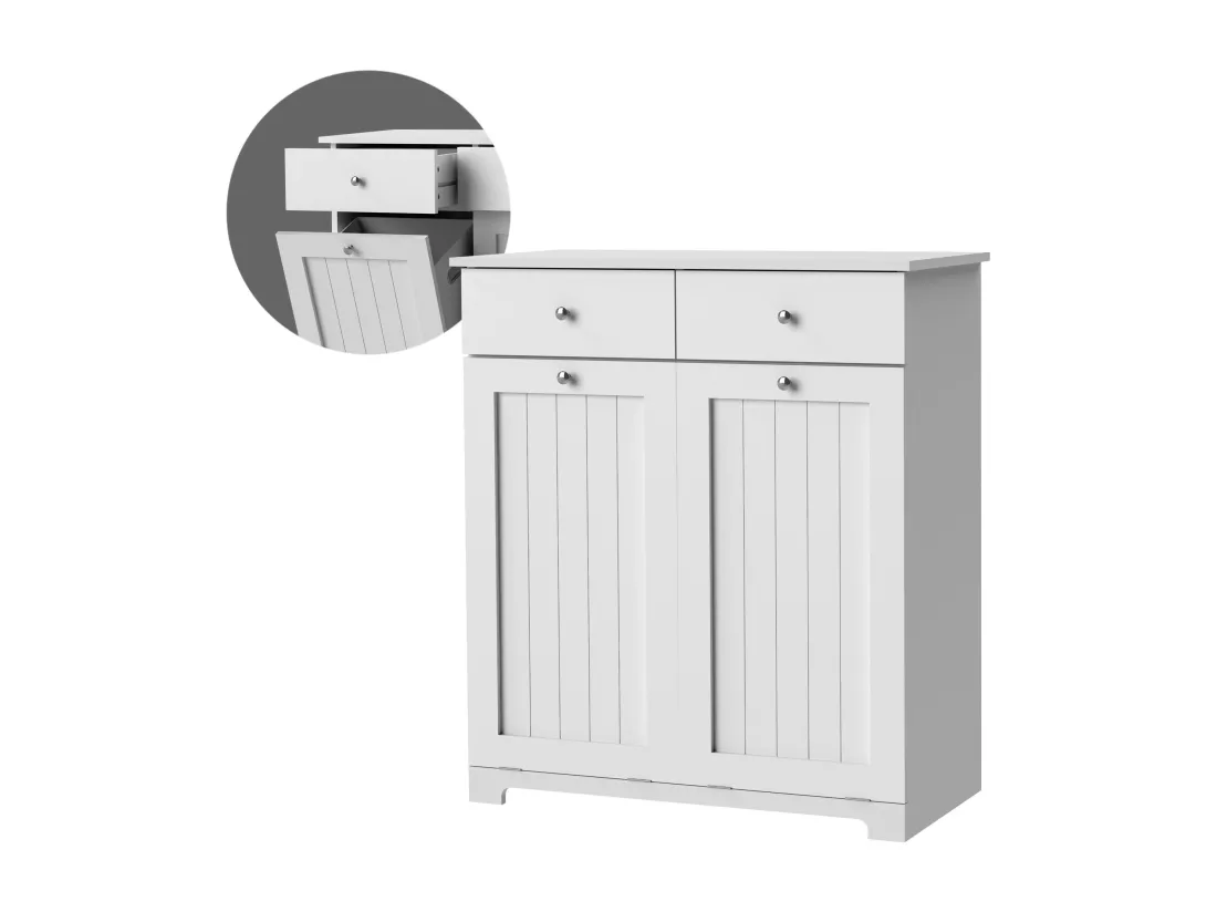 ML-Design Armoire à Linge avec 2 Sacs à Linge Pliables, Blanc, 75 x 37 x 90 cm, Collecteur avec 2 Tiroirs, Beaucoup d'Espace de Rangement, Coffre à Linge en MDF, Panier Robuste, Meuble Salle de Bain