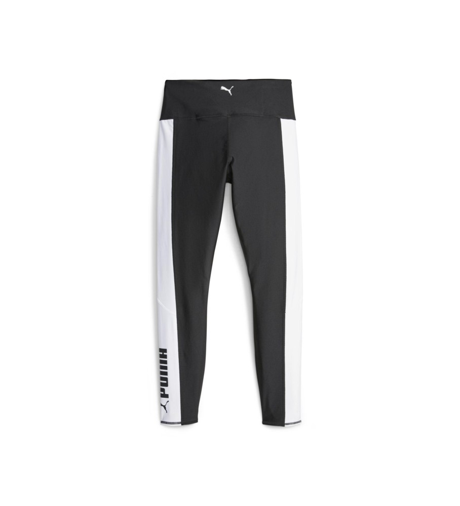 Calça legging de treino Puma Fit de cintura alta, preta e branca.