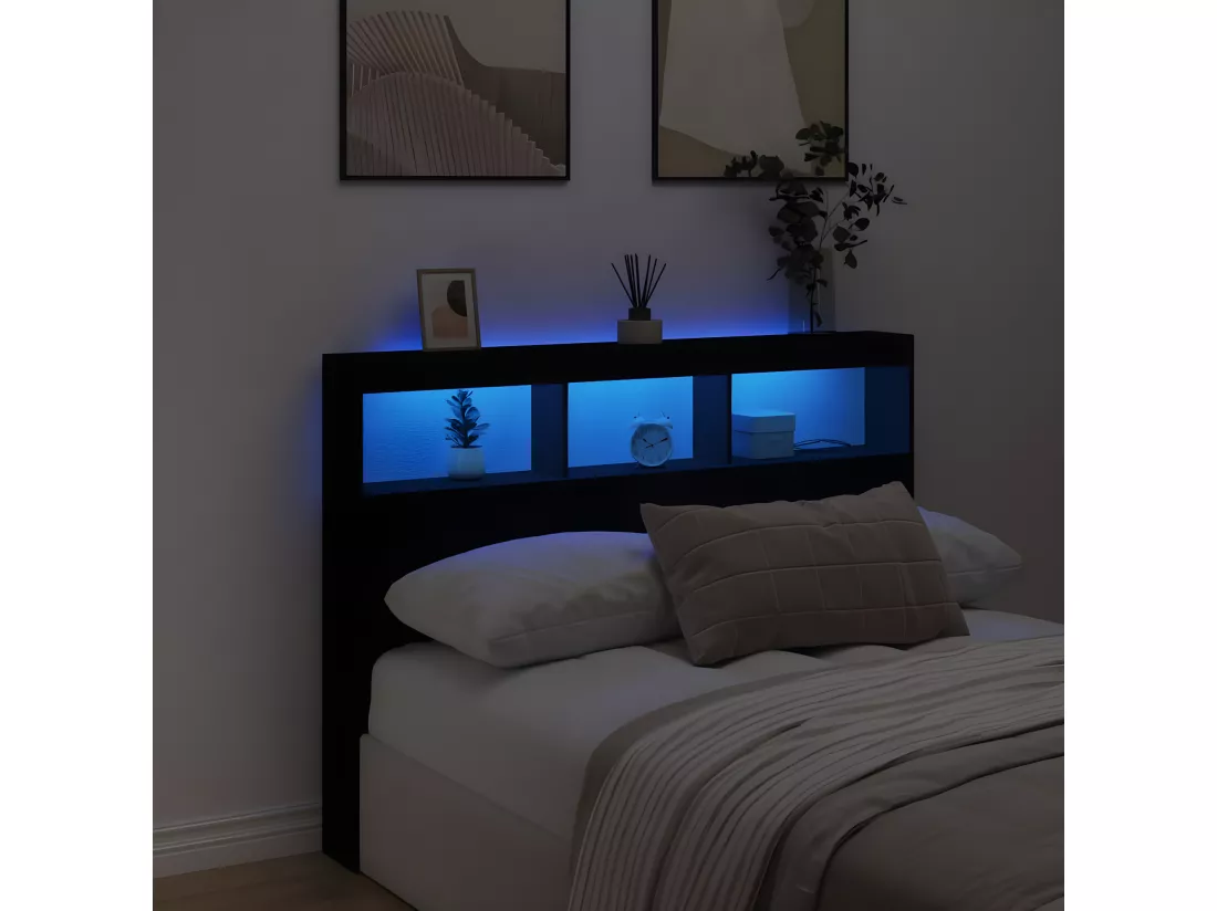 Armoire tête de lit avec LED noir 140x17x102 cm