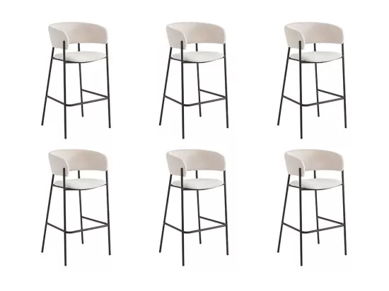Lot de 6 tabourets de bar BOLD en velours côtelé avec pieds noirs - Beige