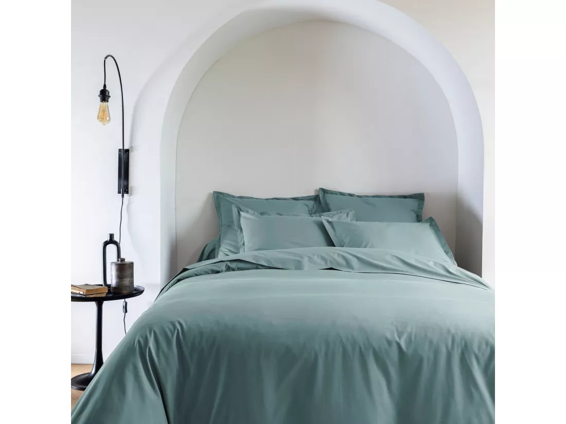 Parure de lit coton percale Bleu 200x200 - SOMEO - MORPHEE