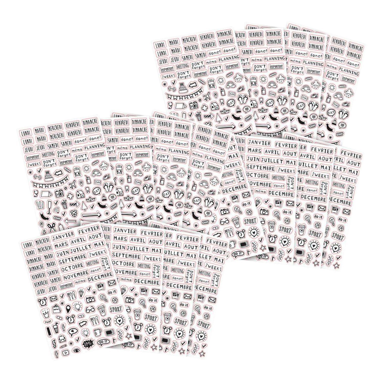 1384 stickers bullet journal noirs transparents