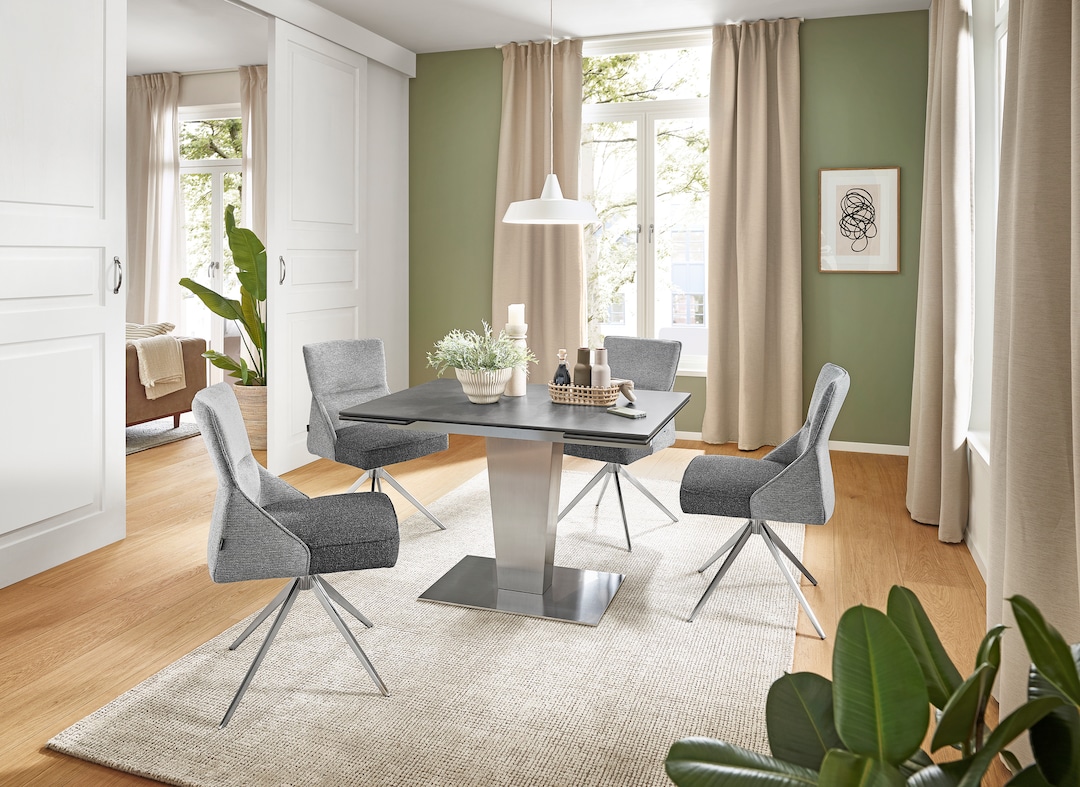 CASAVANTI Esstisch DIONE 120(180) x 80 cm Glaskeramik/Edelstahl gebürstet