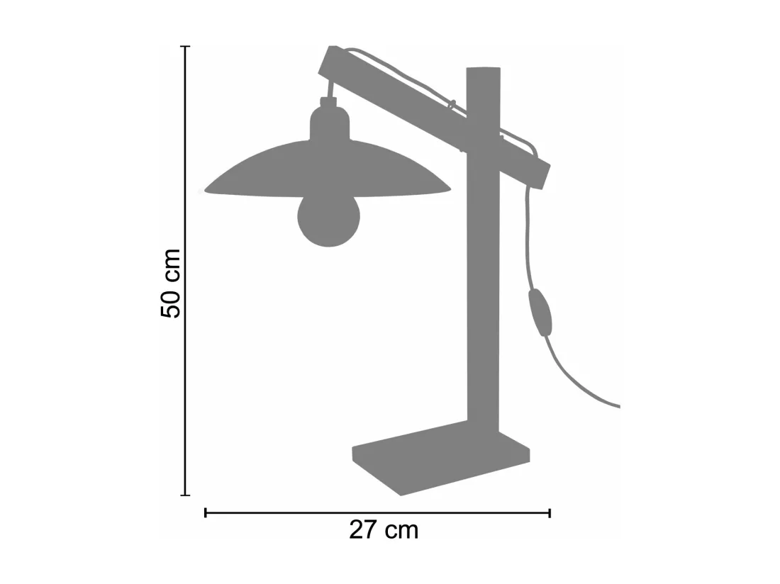 Lampe de bureau conique bois naturel,cuivre 42 cm.
