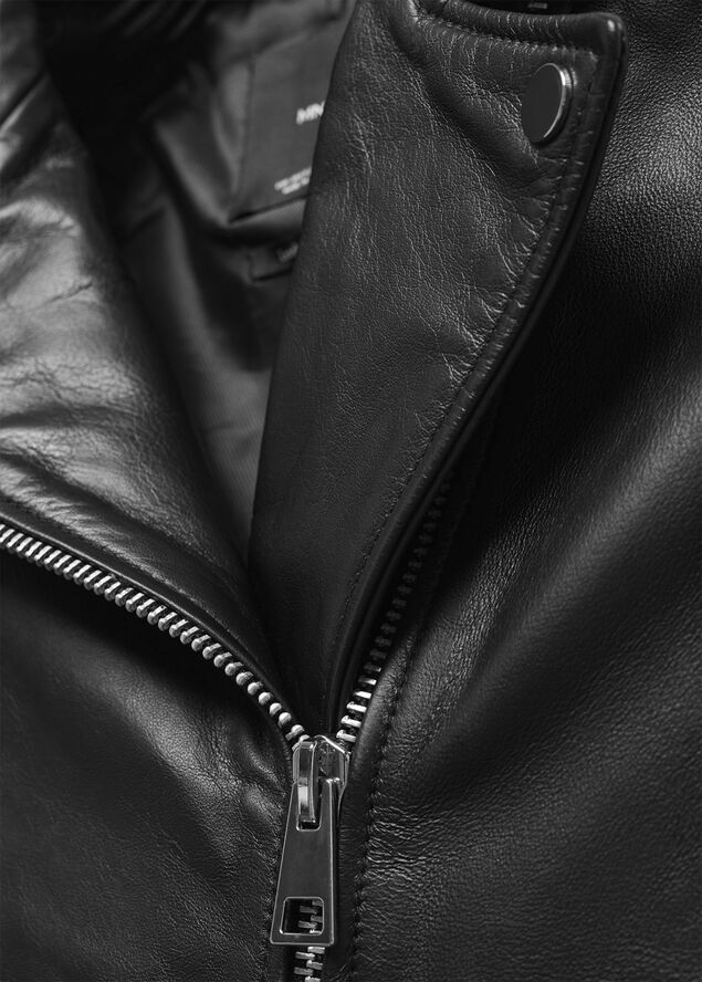 MANGO Leather biker jacket Black