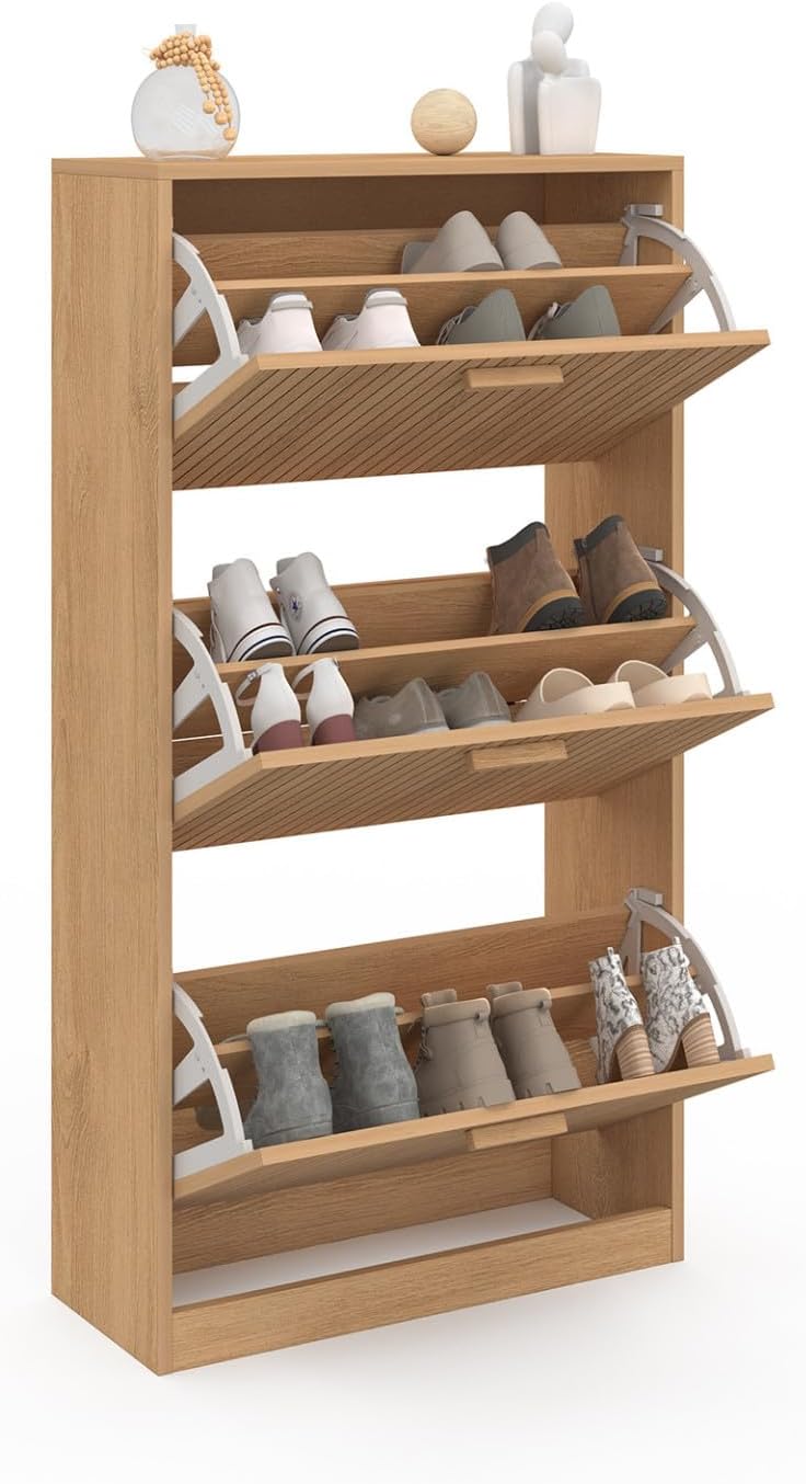 IDMarket - Meuble à Chaussures 18 Paires Juliette 3 Portes Lattes tasseau Bois Coloris chêne GD2305608