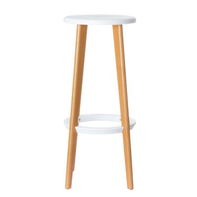 2 Tabourets hauts WOODY - pied hêtre - assise blanche
