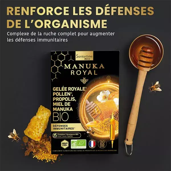 Santarome Bio - Gelée Royale Pollen Propolis Miel de Manuka Bio - 20 ampoules
