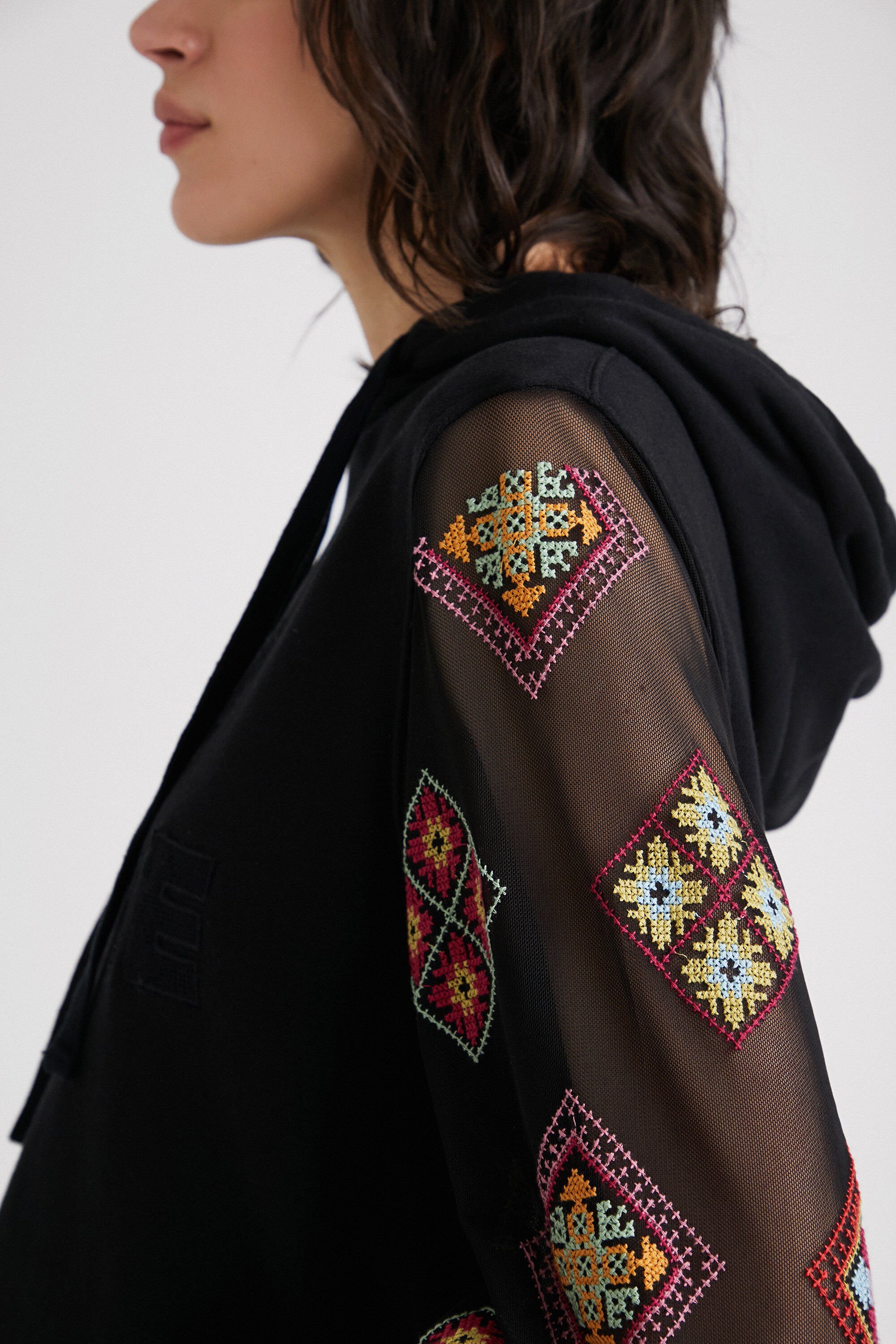 Sweat-shirt manches semi-transparentes