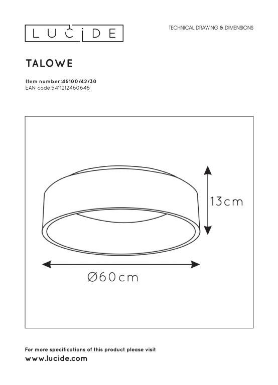 Lucide Talowe plafondlamp Ø60 LED zwart