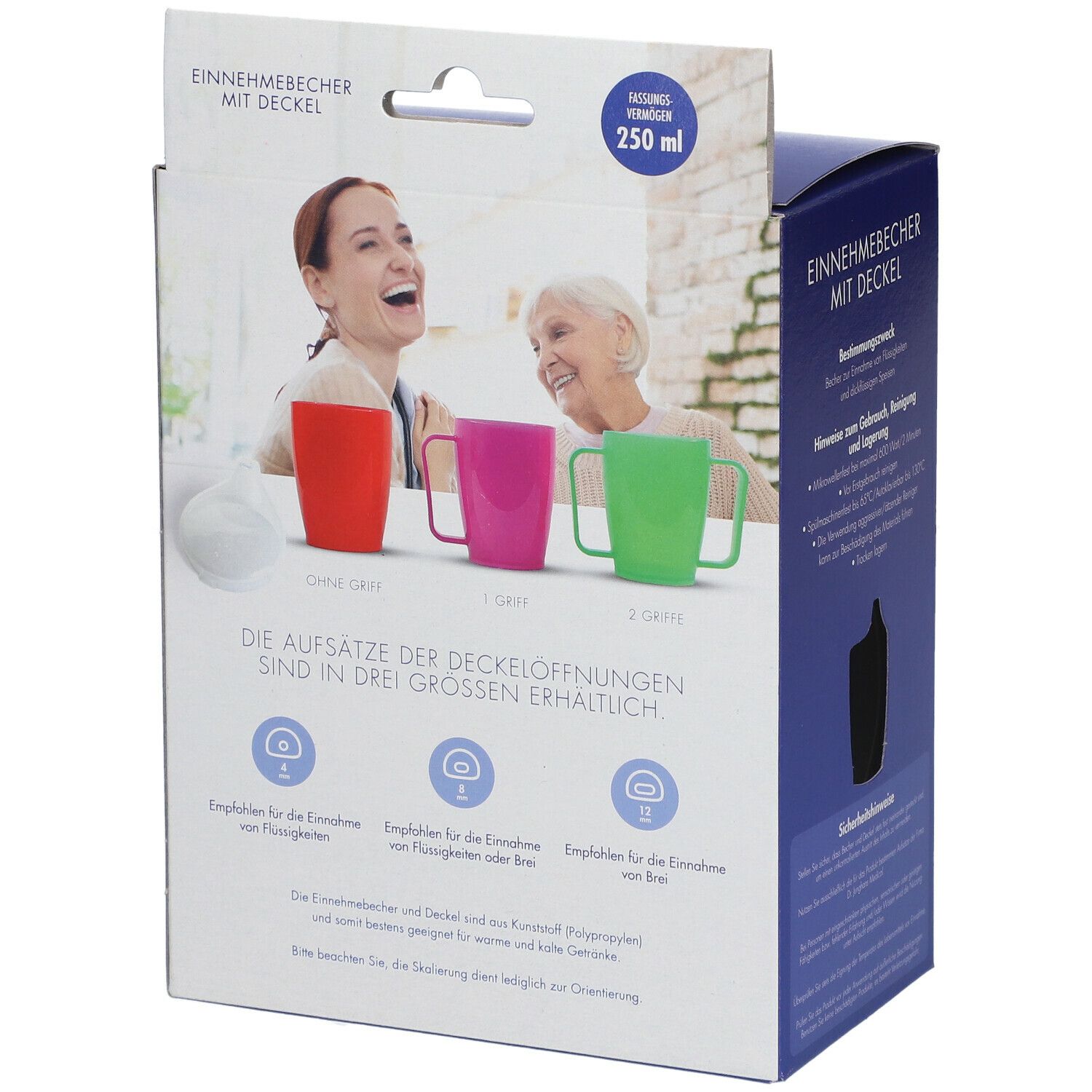 Dr. Junghans® Einnehmebecher 250 ml milchig mit 2 Deckel 4 / 12 mm ohne Henkel