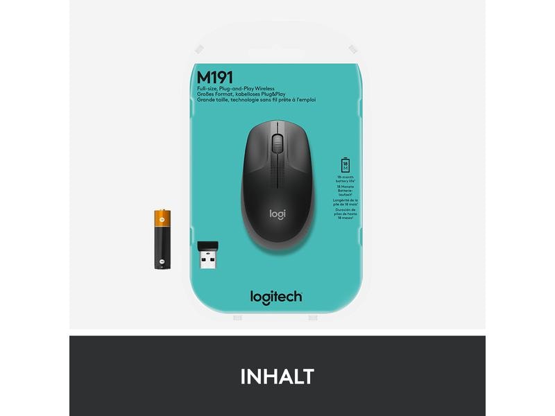Logitech Maus M190 Anthrazit/Schwarz, kabellos Universelle Arbeitsmaus für alltägliche Büroarbeiten