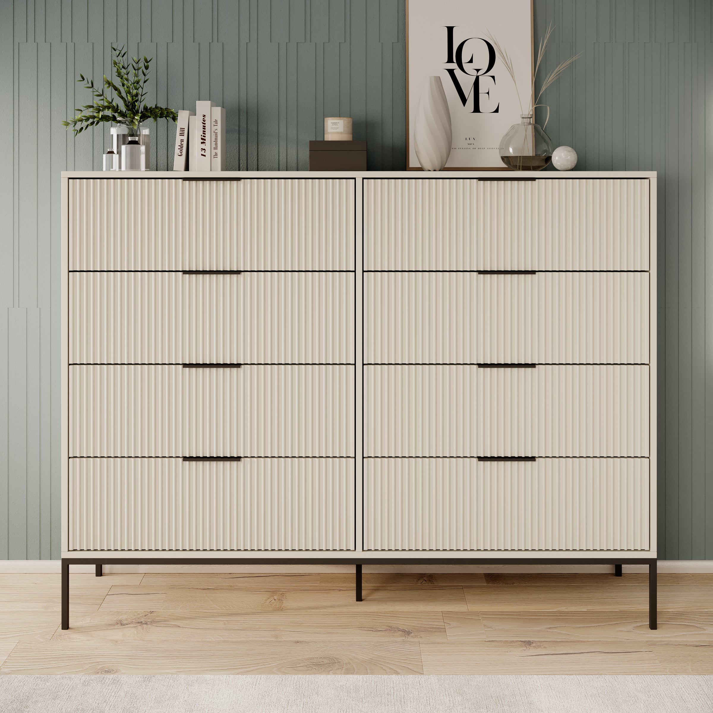 Delaware - Ladekast 8 lades - Beige - 150x40x116 cm
