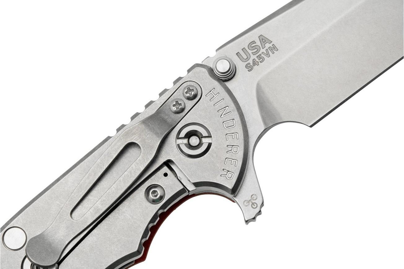 Rick Hinderer XM-24 4.0, S45VN Spanto Stonewash, Red G10, zakmes