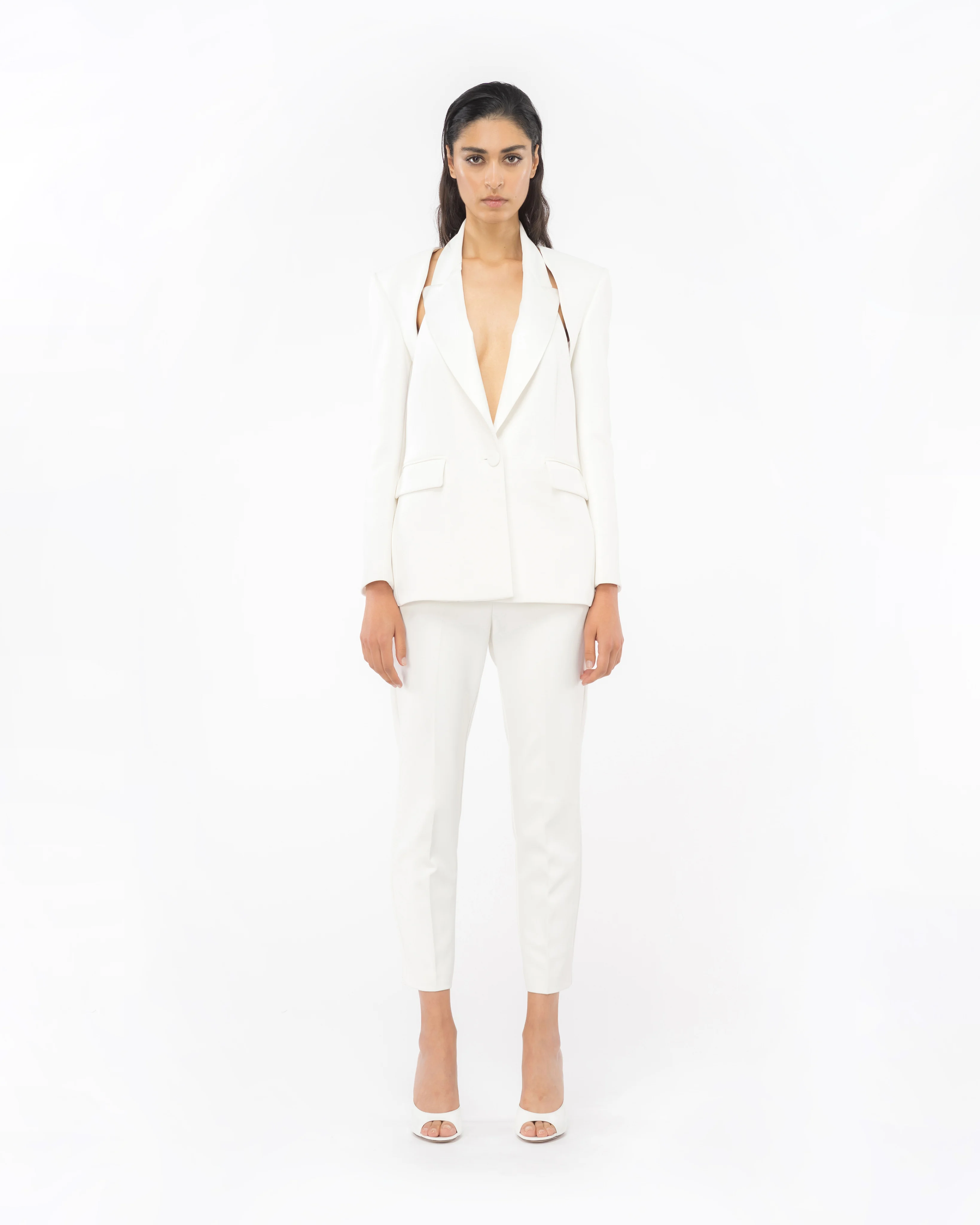 Blazer droit avec découpe au dos | Blanc