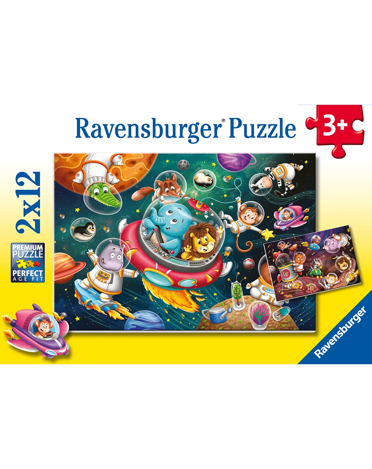 Puzzle TIERE IM WELTALL 2 Stück a 12 Teile