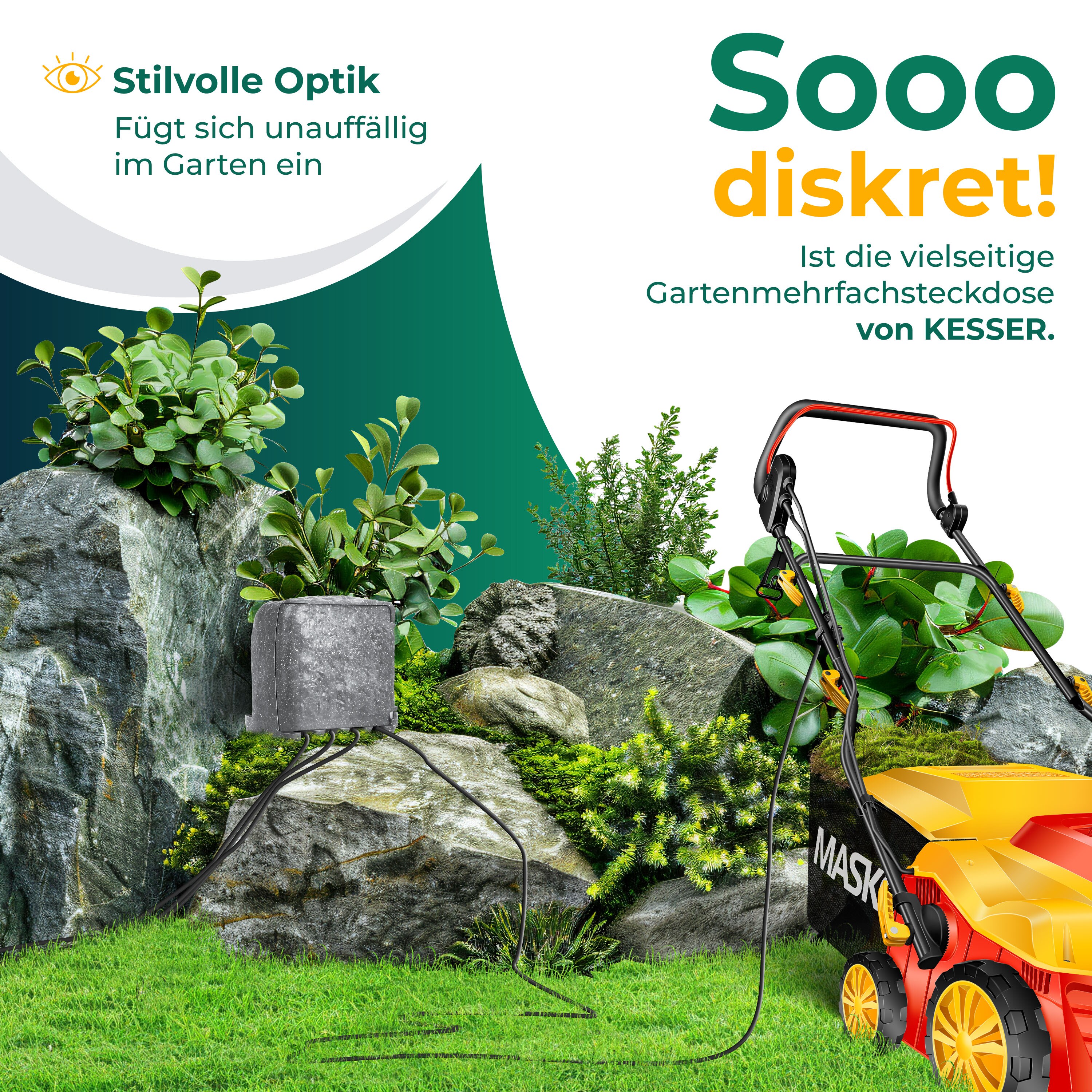 KESSER® Gartensteckdose Steinoptik mit 4 Steckplätzen - mit WiFi Funktion Steuerung per App - Inkl.Erdspieß, Mehrfachsteckdosen aussen mit 3m Verlängerungskabel Außensteckdose IP44 Dämmerungssensor
