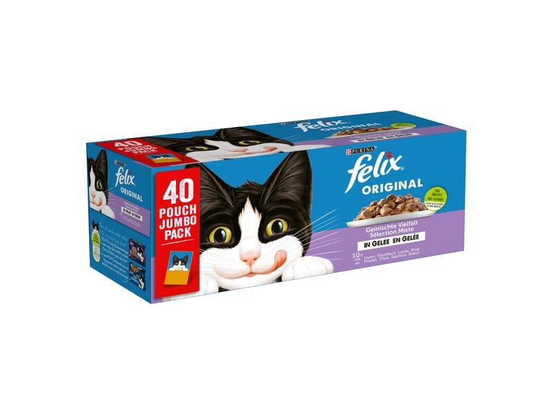 Felix Nassfutter Fleisch & Fisch in Gelée, 40 x 85 g Alleinfuttermittel für Katzen