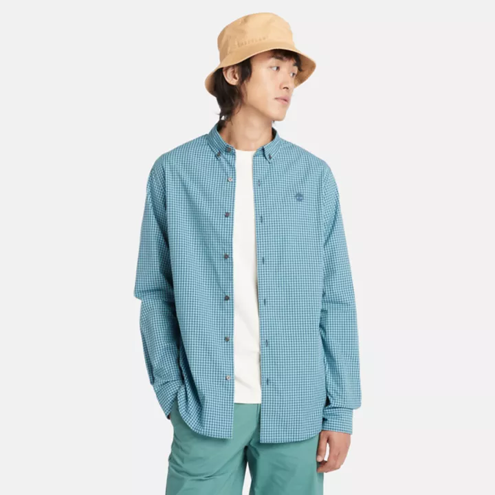 Chemise vichy en popeline pour homme en bleu