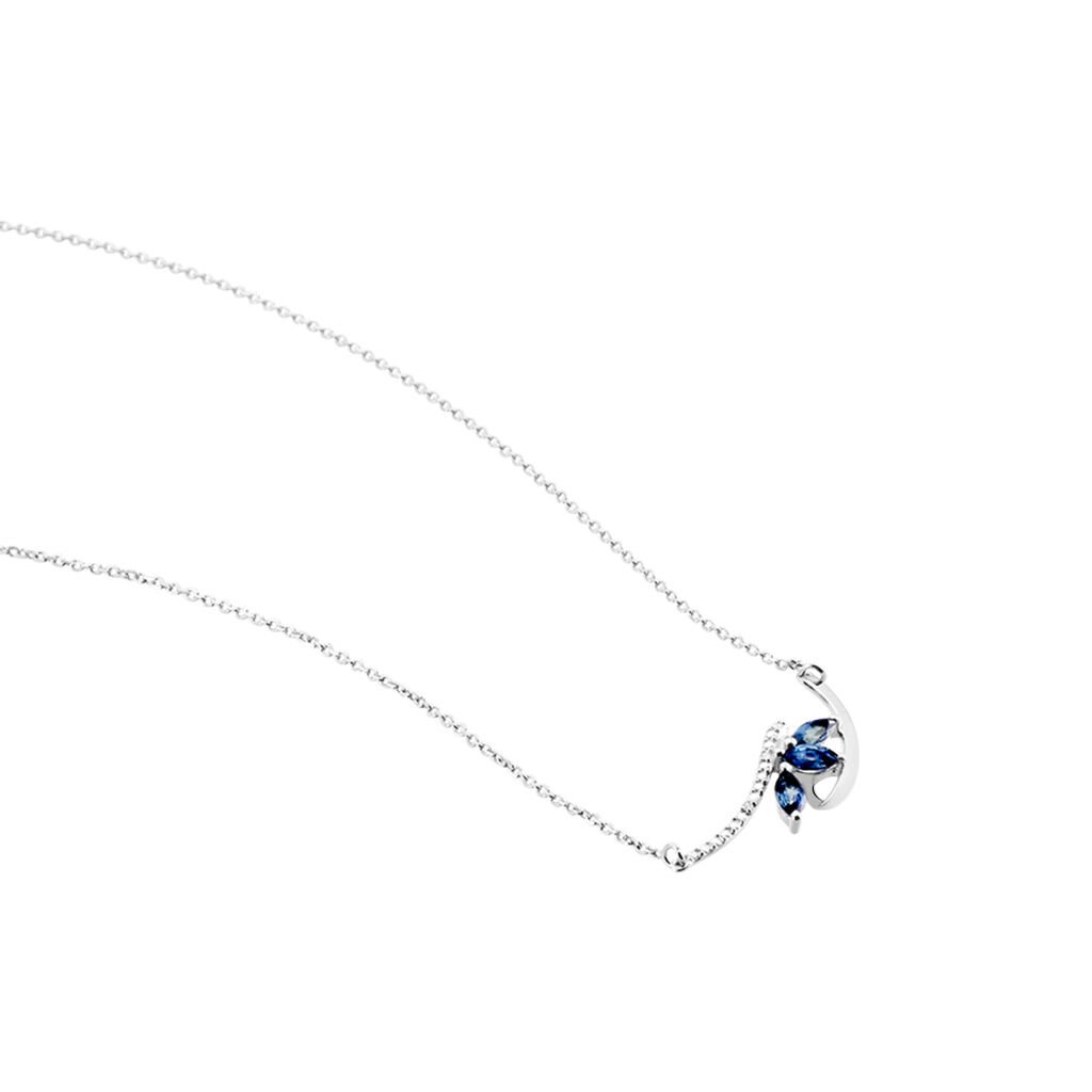 Collier Petale Or Blanc Saphir Et Diamant