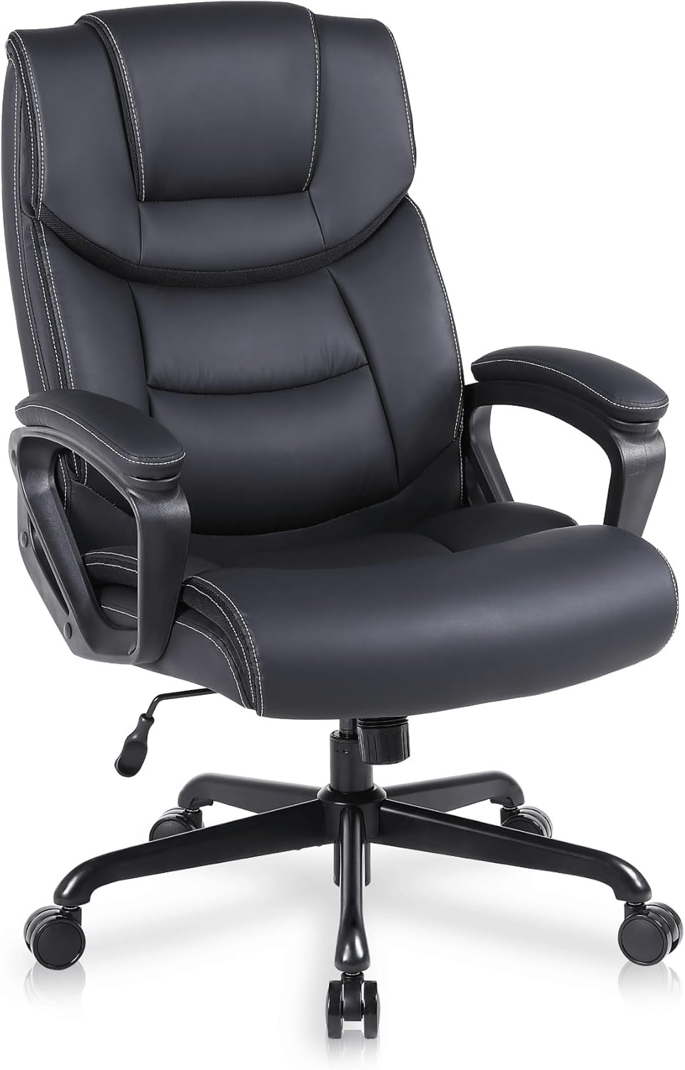 Bürostuhl Ergonomisch, Chefsessel Pu Leder, Schreibtischstuhl, Drehstuhl mit Wippfunktion, Höhenverstellbar, für Büro, Gaming, Schwarz