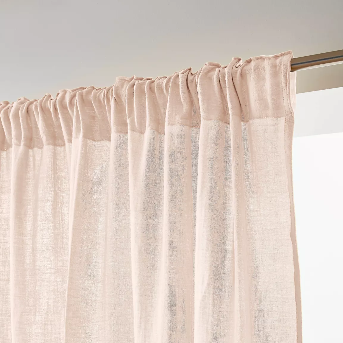 Rideau gaze de coton galon fronceur (180 x 240 cm) Gaïa Rose poudré