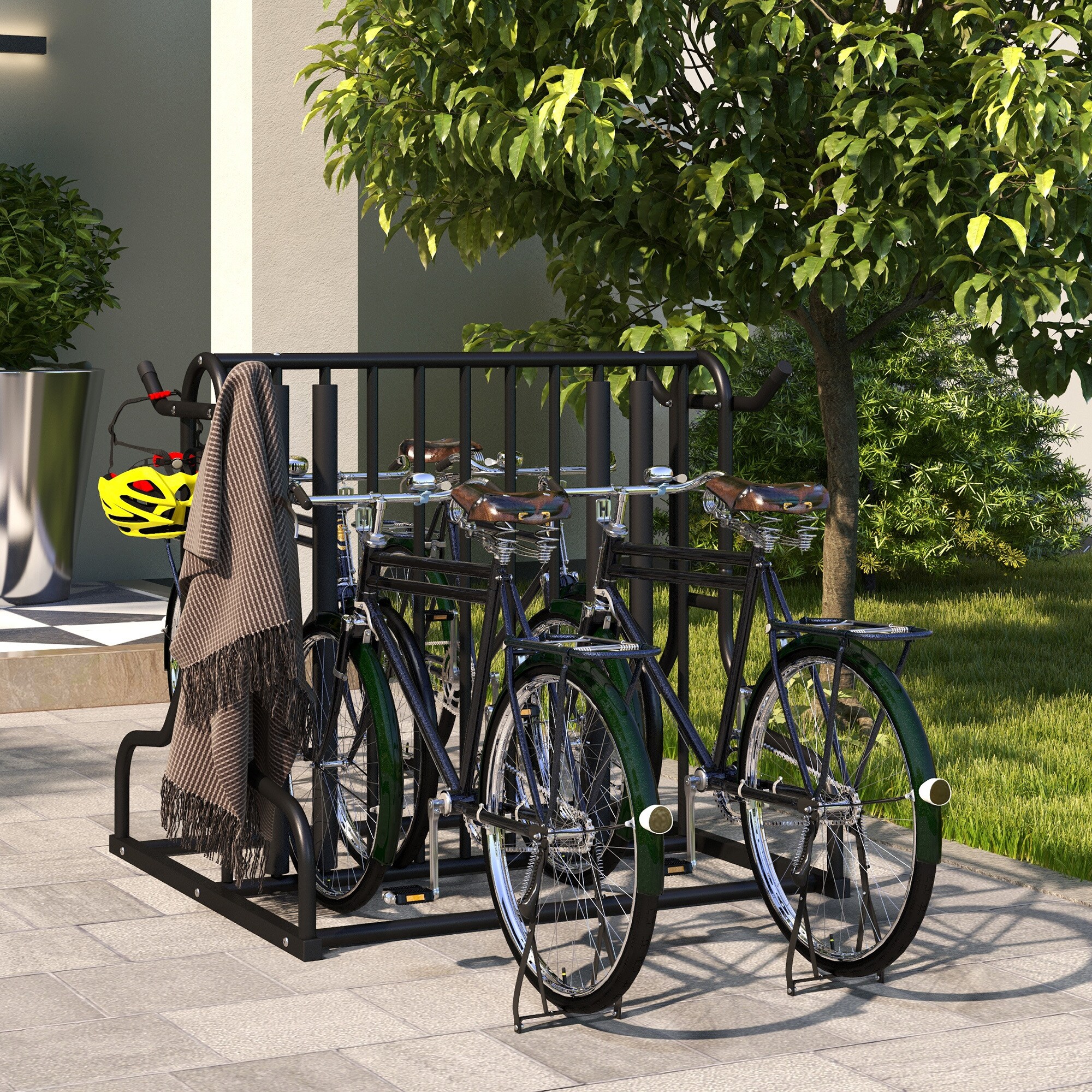 DURHAND Fahrradständer mit Platz für 4 Fahrräder schwarz 90L x 80B x 80H cm