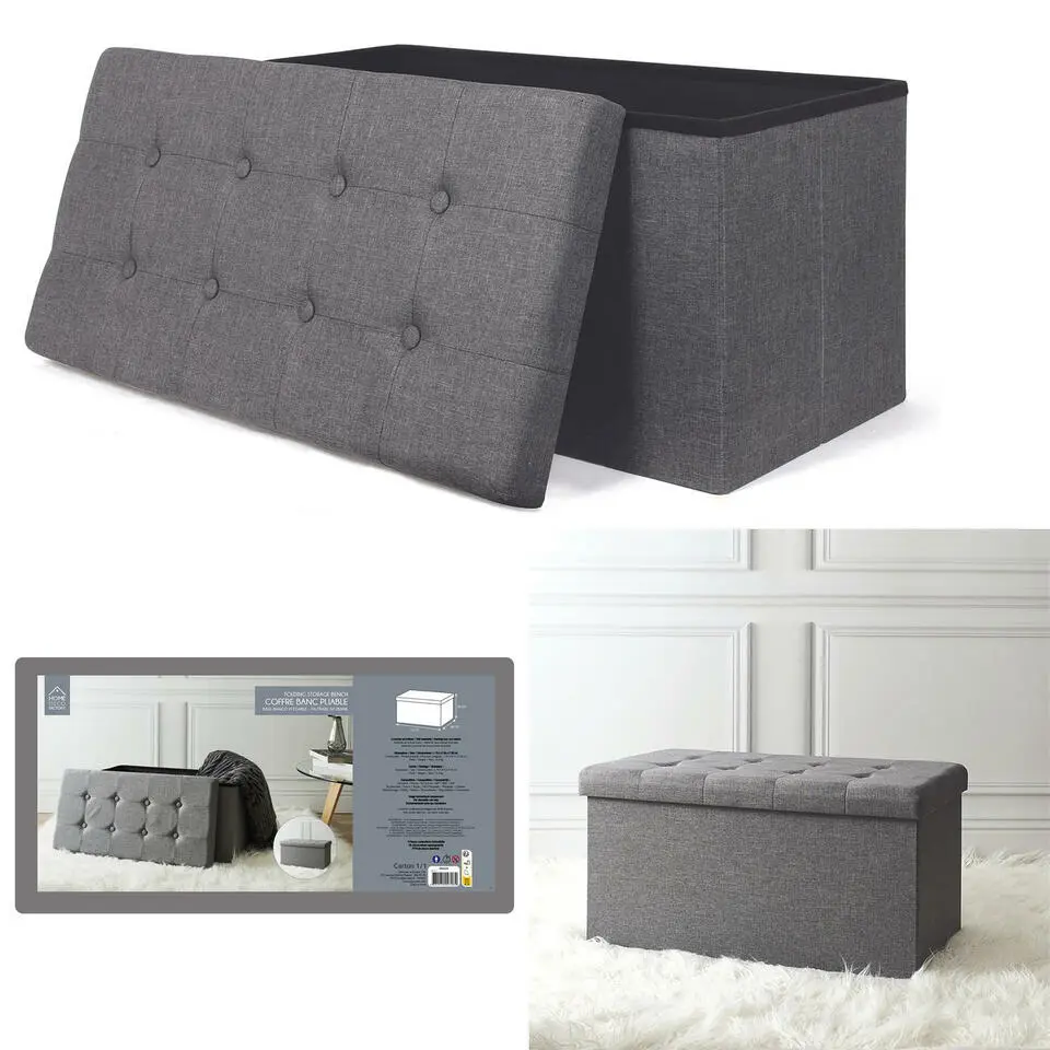 Home Deco Poef Chique - opbergbox - donkergrijs - 76 x 38 cm
