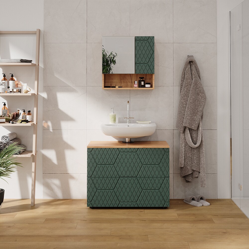 Vicco Waschbeckenunterschrank Irma Eiche Grün 80 x 59 cm 2 Schubladen Badezimmer