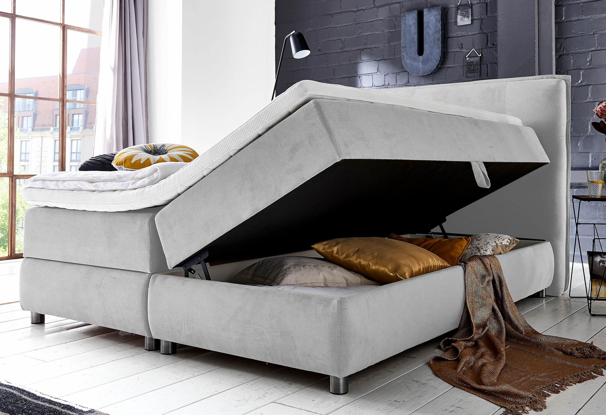 ATLANTIC home collection Boxspringbett »Tilo« mit Tonnentaschen-Federkernmatratze, inkl. Bettkasten und Topper