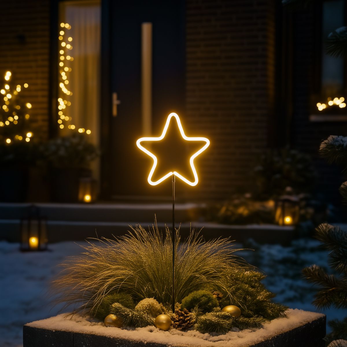 Kerst neon prikspot geel ster incl. LED met timer IP44 - Fura