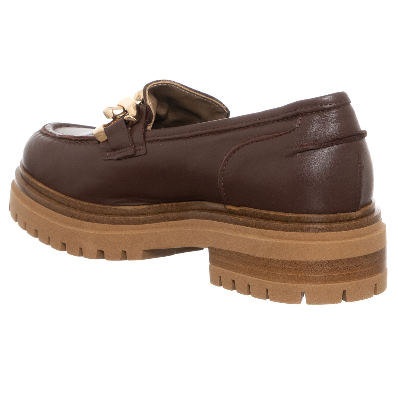 Loretta Pettinari Mocassins en Cuir Naplak marron/camel/doré - Talon 4.5 cm