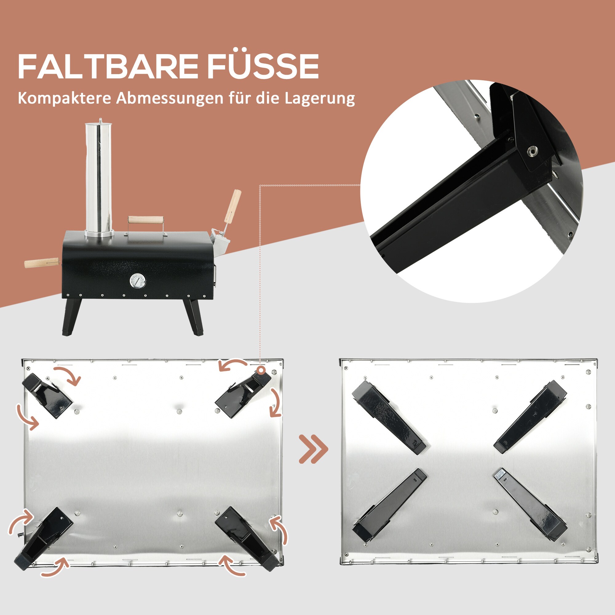 Outsunny Pizzaofen mit Griff schwarz 81L x 40B x 72H cm