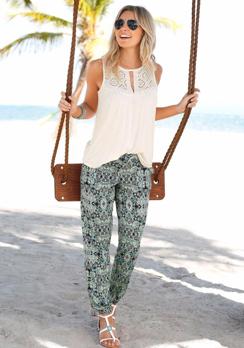 LASCANA Strandhose  mit Ethnoprint und Taschen, Sommerhose, Jerseyhose