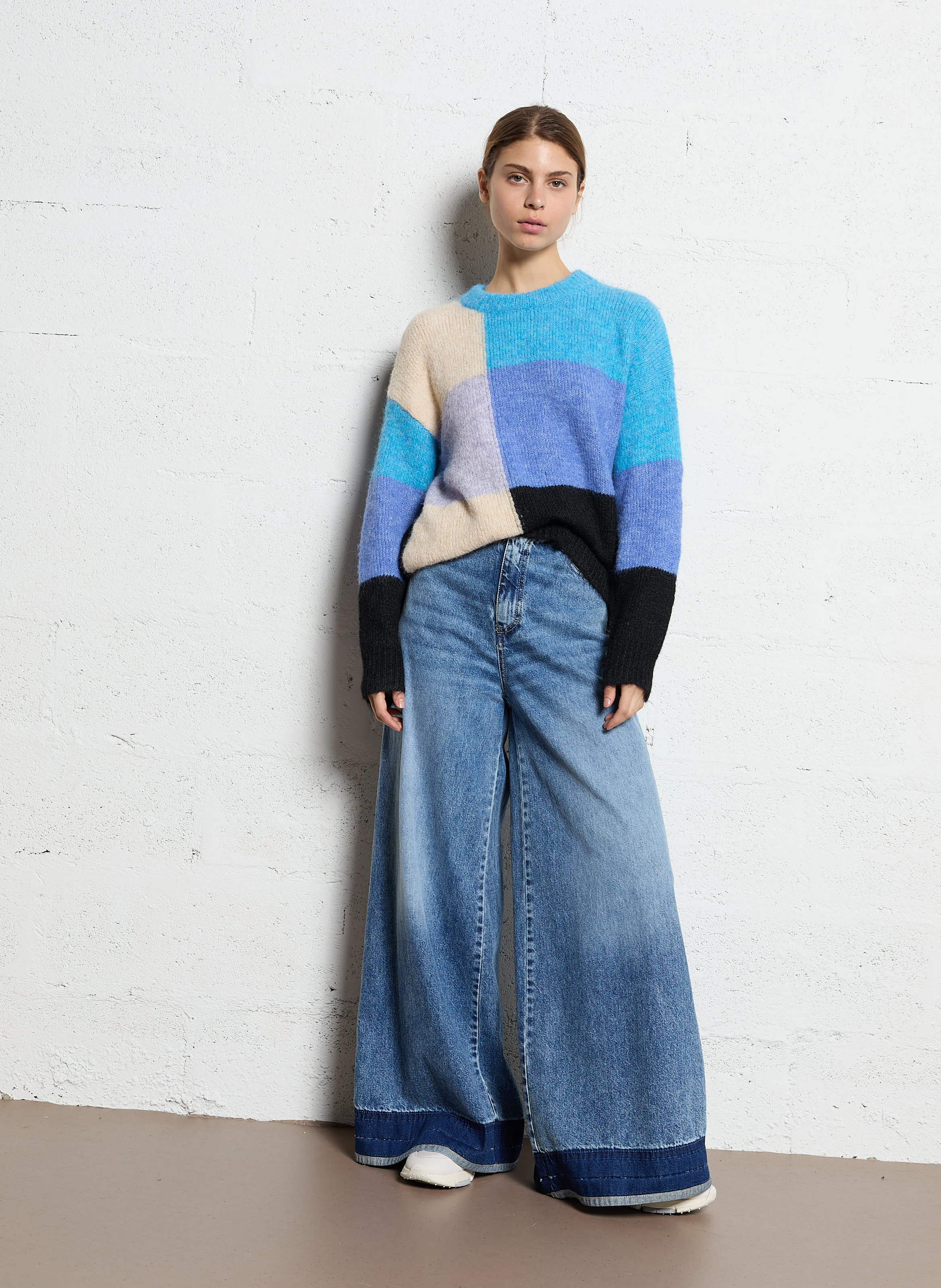 Pantalon large en denim | Bleu