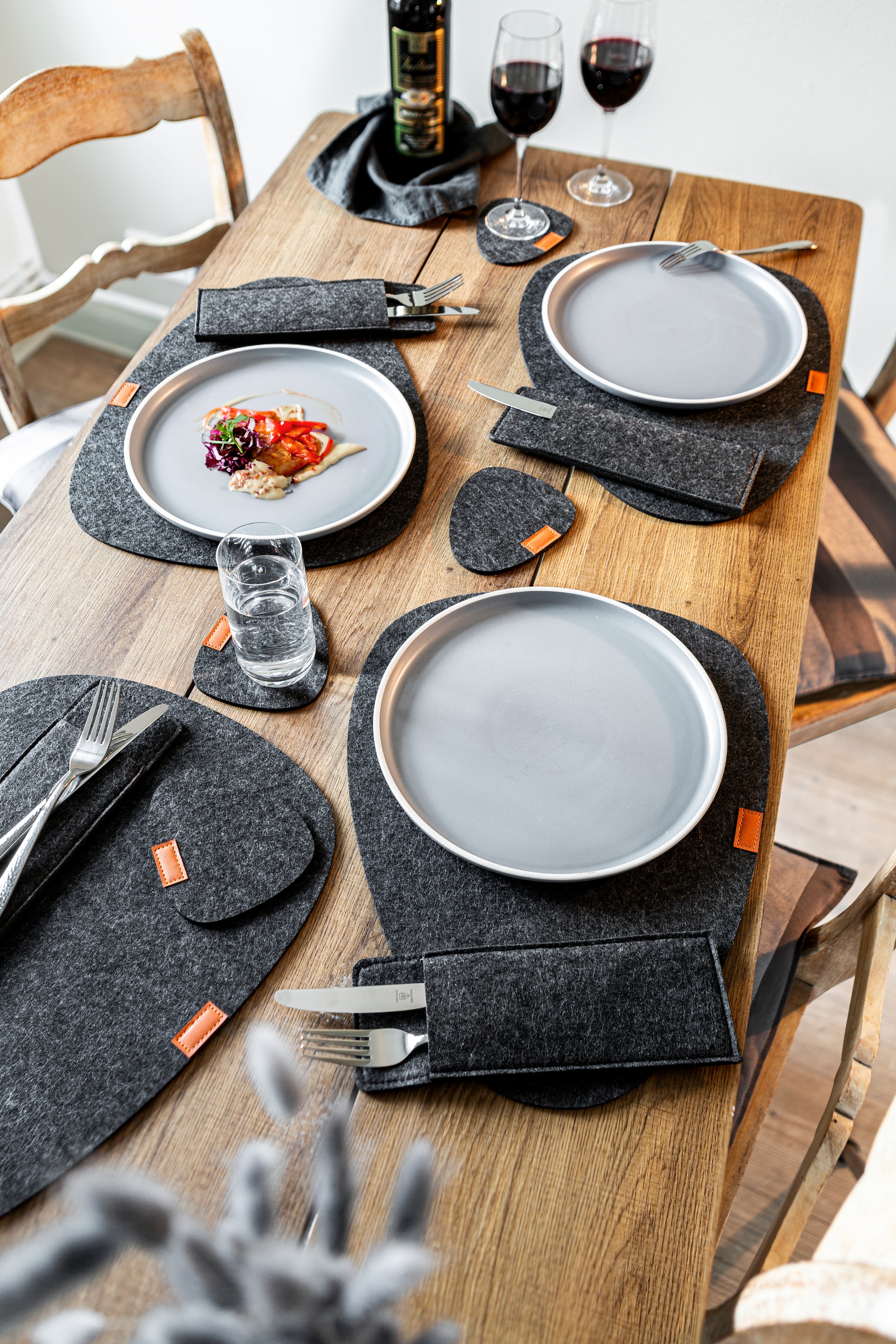 JUSTINUS Tisch-Set LIFESTYLE 12-teilig Filz anthrazit