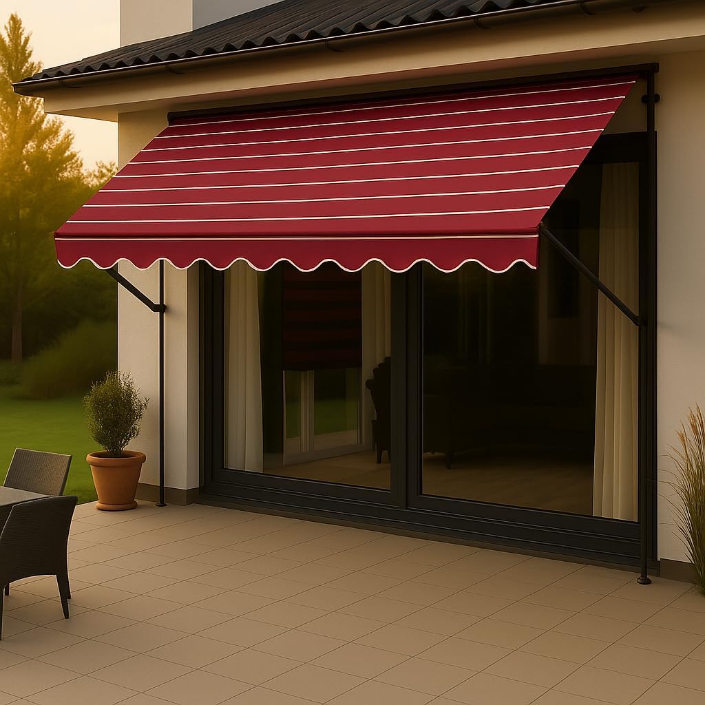 Angerer Klemmmarkise Exklusiv mit Handkurbel, Terrasse/Balkon, einfache Montage ohne Bohren, Made in Germany, hochwertiger Stoff, UV-beständig, höhenverstellbar, wasserabweisend, 300 cm Bordeaux